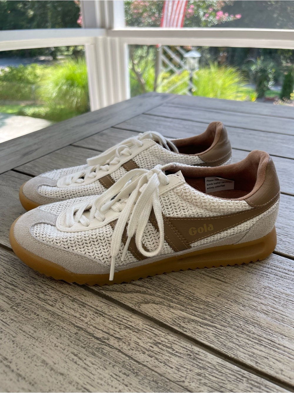 Gola Classics Tornado Zephyr White and Brown Knit Retro Runner Sneakers Size 6.5